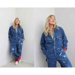 1970's Vintage Key Imperial Quilted Denim Coveralls ~ Women's XS SM MD ~Men's XS